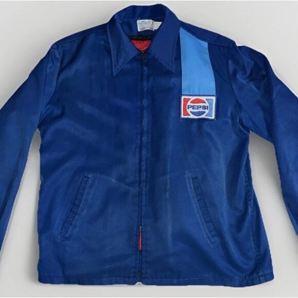 🚨🔥Vintage 70s Pepsi Cola Blue Riverside Delivery Motorcycle Jacket Mens 42L - Picture 1 of 15